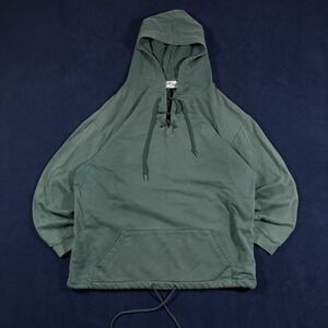 Vtg 90s Action Sport Lace Up Hoodie L Green Cotton Anorak Drawstring Sweatshirt